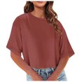 thumbnail image 1 of Plebaso Womens Cropped T-Shirts Short Sleeve Round Neck Tshirts Solid Color Casual Loose Basic Tops Tees, 1 of 6