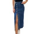 thumbnail image 1 of Aocisk Womens Stretch Denim Midi Skirt High Waist Casual Slit Design Front Button Up With Functional Pockets Blue M, 1 of 9