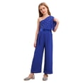 thumbnail image 2 of Sinleey Girls Ruffled Sequins Jumpsuit One Shoulder Wide Leg Long Pants Romper Wedding Prom Playsuit Royal Blue 8, 2 of 7