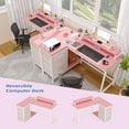 thumbnail image 4 of 2025 New Ergonomic L-Shaped Computer Desk with 4 Power Outlets, 2 USB Ports, 7-Color LED Lights, Removable Stand, Drawers & Bookshelf - Rustic Corner Gaming & Home Office Desk, 4 of 7