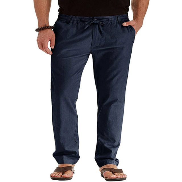 Casual Fashion Pants for Men Solid Elastic Waist Straight Trousers