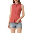 thumbnail image 1 of INSPIRE CHIC Chemise Sans Manches à Col Pointu à Simple Boutonnage pour Femme TP Rose Foncé, 1 of 8