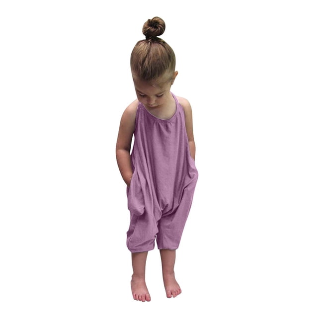 TIMIFIS Toddler Kids Romper for Girls Backless Strap Romper Jumpsuit Toddler Pants With Pockets - Spring