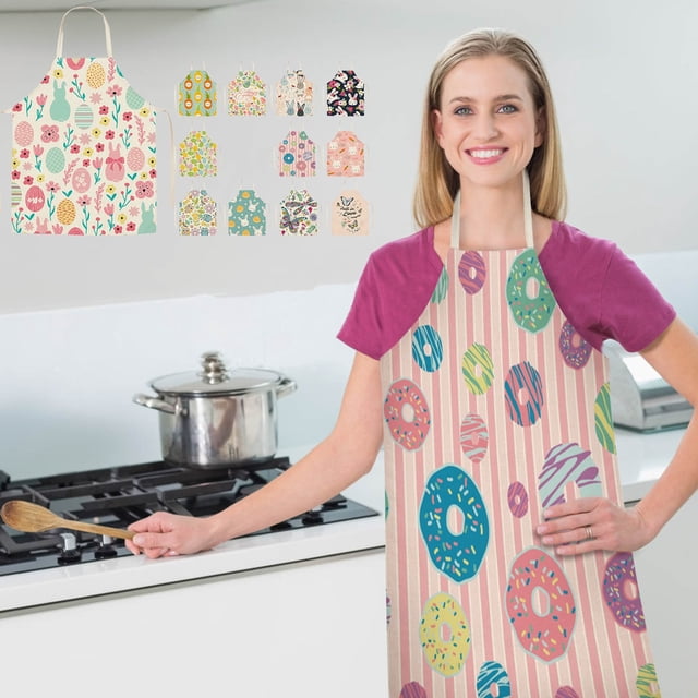 Vaidha Easter Home Printing Linen Imitation Apron Kitchen Fouling Multi Functional Apron