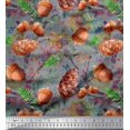 thumbnail image 1 of Soimoi Black Rayon Fabric Apricot & Oaknut Fruits Decor Fabric Printed BTY 56 Inch Wide, 1 of 3