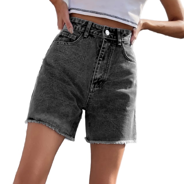 JMYHOAM Jeans Short en Jean pour Femmes Shorts Décontractés Mo Taille Haute