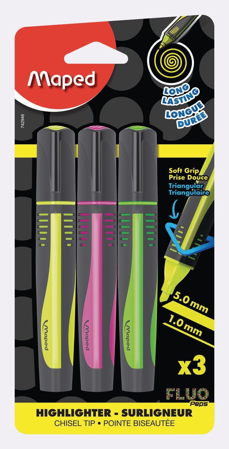 MAPED Surligneur Fluo Max x3 - Jaune / Rose / Vert