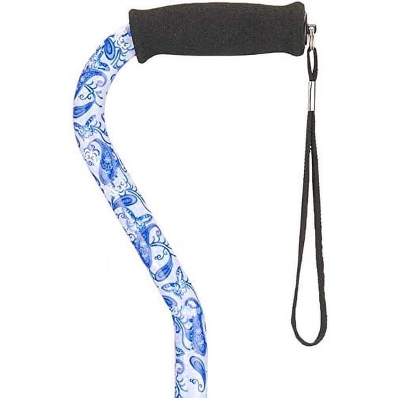 NOVA Designer Walking Cane with Offset Handle Lightweight Adjustable Walking Stick with Carrying Strap Blue Porcelain Design