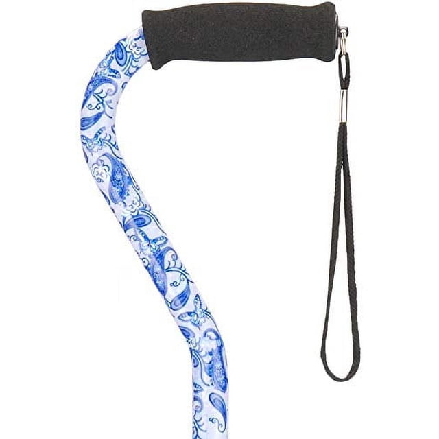NOVA Designer Walking Cane with Offset Handle Lightweight Adjustable Walking Stick with Carrying Strap Blue Porcelain Design