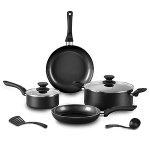 BECIGAR 8pcs Ensemble de casseroles en céramique noire, Ensemble de poêles, Ensemble d'assiettes en vitrocéramique, Ensemble non adhésif de vaisselle, Kit de cuisine avec poêles à frire, Saucepan