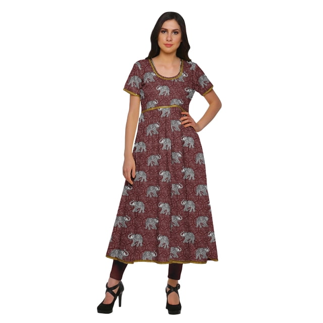 Moomaya Robe Kurti Longue Indienne Imprimée en Coton Tunique Robes pour Femmes