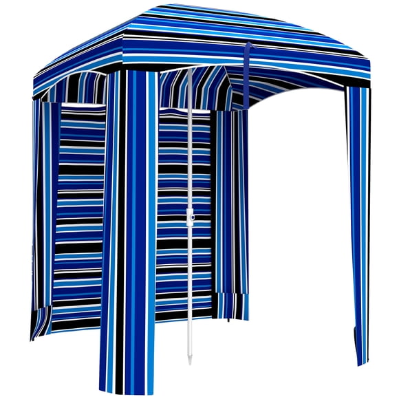Outsunny Beach Cabana Umbrella with Bag, Windows, Blue Stripe