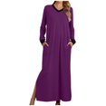 thumbnail image 1 of RKSTN Womens Dresses Long Sleeve Fall V-Neck Pockets Side Slit Solid Color Maxi Dress, 1 of 6