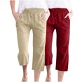 thumbnail image 1 of Timegard 2pc Capri Pants for Women Cotton Linen Elastic Waist Loose Lounge Crop Pants Pockets Solid Color, 1 of 7