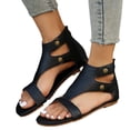 thumbnail image 1 of Mefallenssiah Large Size Flat Zipper Fish Mouth Sandals One-Strap Roman Sandals, 1 of 8