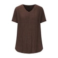thumbnail image 5 of Liquidation d'Économies! Hauts Oversize pour Femmes en Liquidation, Blouse d'Été à Manches Courtes pour Femmes, Haut d'Été pour Femme Grande Couleur Unie à Col Rond en Tricot à Rayures à Manches Courtes, 5 of 5