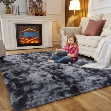 SUSUZI 5' x 7' Shaggy Area Rug, 2 Inch Thick Fluffy Plush Carpet with Non-Slip PVC Back, Soft Polypropylene Floor Rug for Bedroom Living Room Kids Room Home Décor,Dark Gray