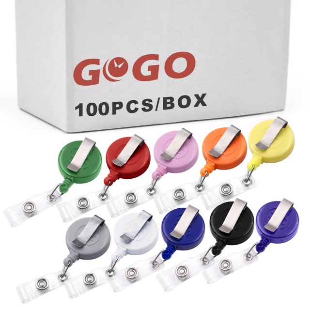 GOGO 50 PCS Retractable Badge Reel Name Tag Holder Reel Key Clip-Solid Assorted-100 pcs