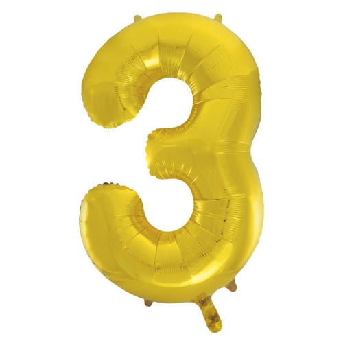 Ballon chiffre 3 doré de 86 cm (34 po) de Unique Industries, à l'unité