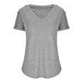thumbnail image 4 of Timegard Tops for Women V Neck Short Sleeve Button Comfy Summer Casual Loose Tops Tee Solid Color, 4 of 6