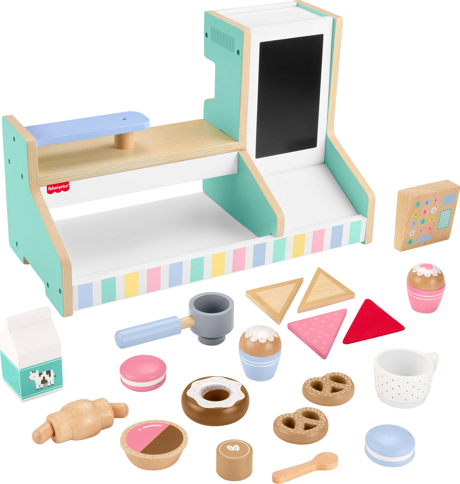 Fisher-Price Coffret Café en bois, 20 éléments en bois