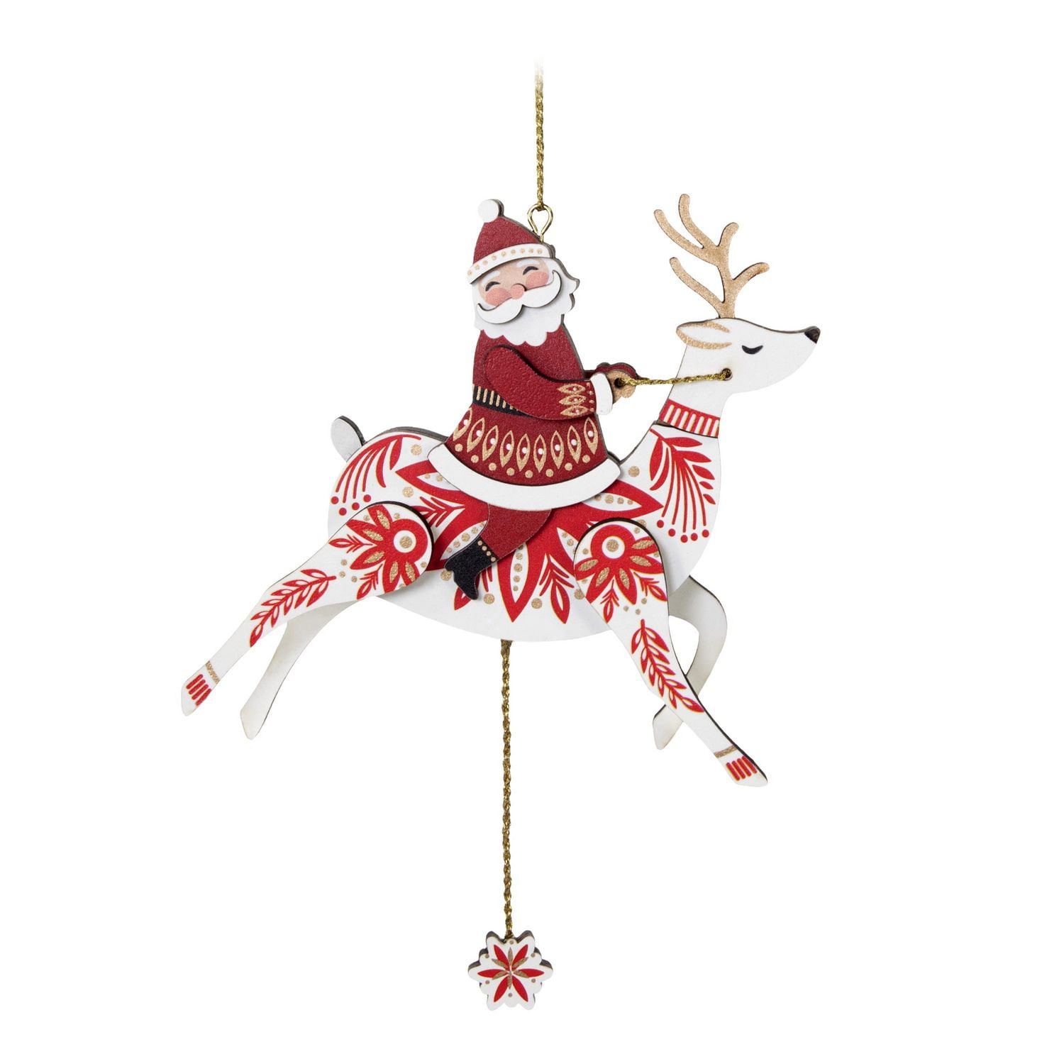 Décoration de Noël, Keepsake de Hallmark (Renne et père Noël, avec cordon à tirer, en bois)