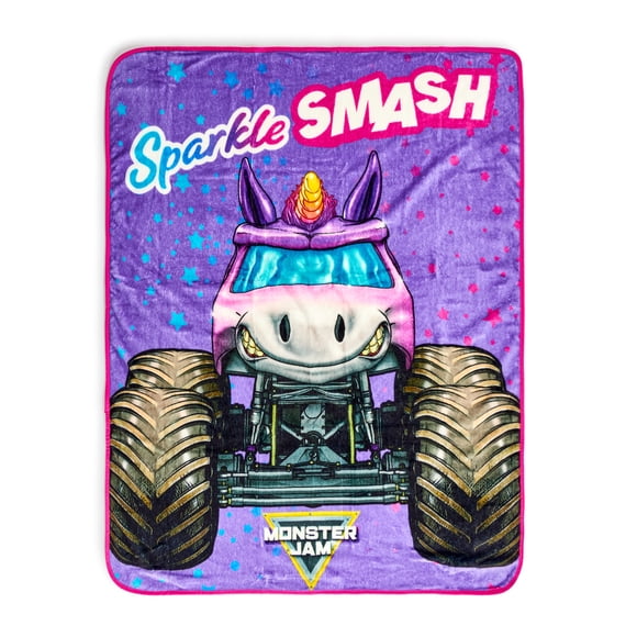 Monster Jam Sparkle Smash Kids Silk Touch Fleece Throw, 100% Polyester