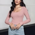 thumbnail image 2 of MeetoTime Womens Ribbed Long Sleeve Scoop Neck Tops Slim Basic Cropped Tees Fall Pullover Shirts, 2 of 7