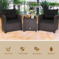 thumbnail image 4 of Gymax Ensemble de Conversation en Rotin pour Patio Extérieur 3 Pcs Jardin Cour avec Coussins Noirs, 4 of 10