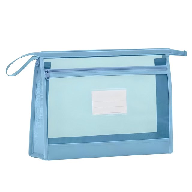 SLYNSHome Mesh Zipper Pouch Transparent Lightweight Nylon File Folders,A4 Size Multi-Layer Subject Document Organizer Accessories Storage Bag for Office Supplies - Blue