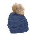 thumbnail image 2 of Gravity Threads Cable Knit Faux Fur Pom Pom Beanie Hat, Dark Denim, 2 of 2