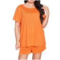 thumbnail image 4 of AherBiu Ensembles de Pyjamas Grande Taille pour Femmes Col Ras du Cou Manches Courtes Hauts T-Shirts avec Shorts à Jambes Larges Ensemble de Pyjama 2 Pcs, 4 of 4