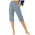 thumbnail image 1 of Timegard Womens Capri Pants Straight Leg Elastic Waisted Button Summer Casual Crop Pants with Pockets, 1 of 4