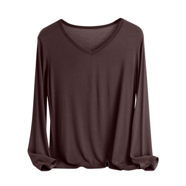 MeetoTime Women's Long Sleeve Shirts Soft Lightweight Undershirts V-Neck Slim Tees Basic Layer Pullover Tops