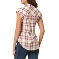 thumbnail image 3 of INSPIRE CHIC Chemise à Carreaux pour Femme à Col Pointu, Manches Courtes à Revers, Boutonnée, m Rouge-Blanc, 3 of 7