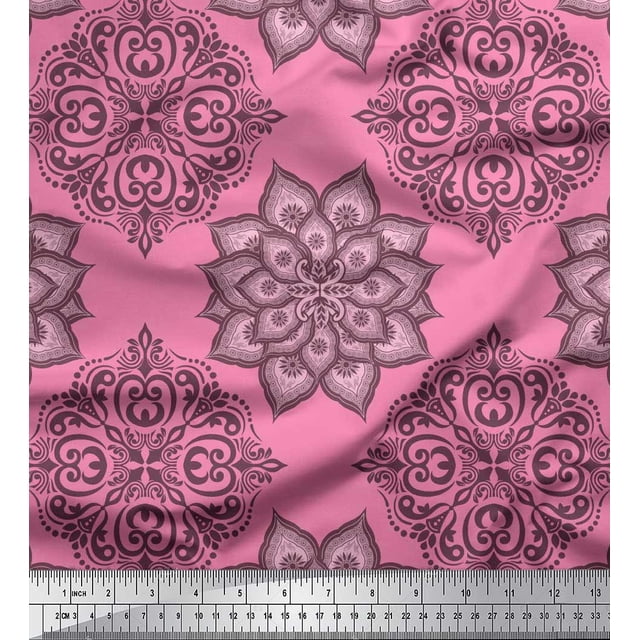 Soimoi polyester Crepe Fabric Floral Mandala Print Fabric by the Yard 52 Inch Wide