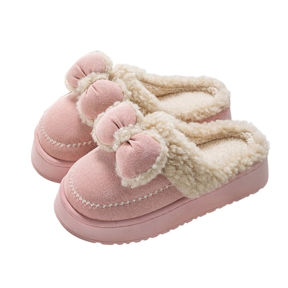 Zhanying Christmas Slippers Womens, Elegant Winter Women Slippers with Decorative Bow Warm Lined Indoor and Outdoor Comfortable Shoes