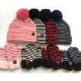 thumbnail image 4 of Kids Winter Stripes Beanie Pompom Hat Cap Full Finger Mittens Gloves Warm Set, 4 of 10