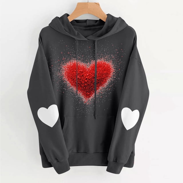 Amzcrzy Chandails à Capuchon pour Femmes Chandail à Capuchon Imprimé de la Saint-Valentin Chandail à Capuchon à Capuchon Chandails de la Saint-Valentin pour Femmes Chandail à Capuchon à Enfiler Chandail à Capuchon en Molleton Chandails et Chandails à Capuchon pour Femmes G