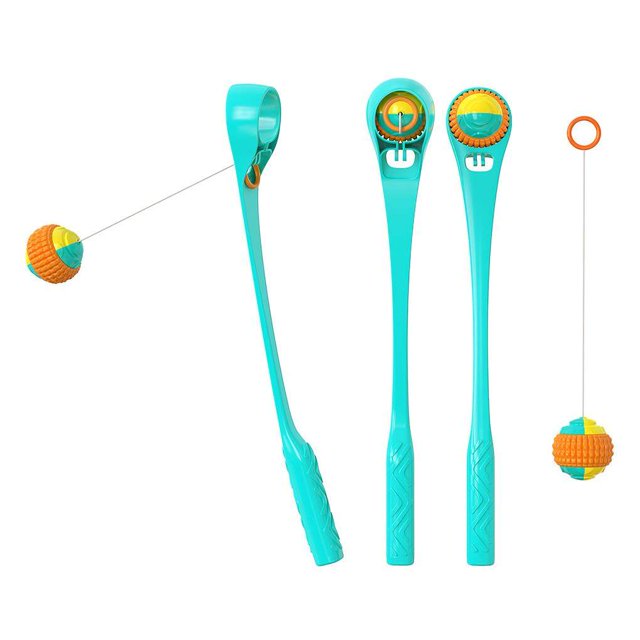 Ball Throwing Toy Plastic Long Handle Ball Toy Throwing Toy for Dog Entertainment with Elastic Rope and Teether Ball for Outdoor