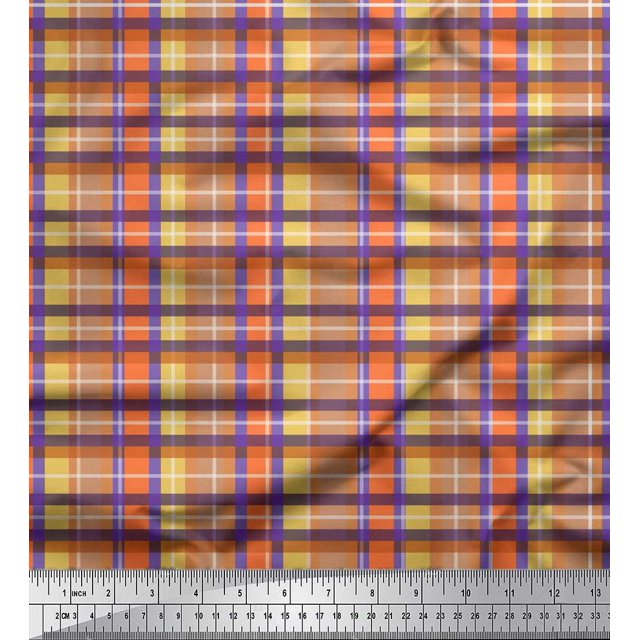 Soimoi Purple Heavy Canvas Fabric Gingham Check Decor Fabric Printed Yard 58 Inch Wide