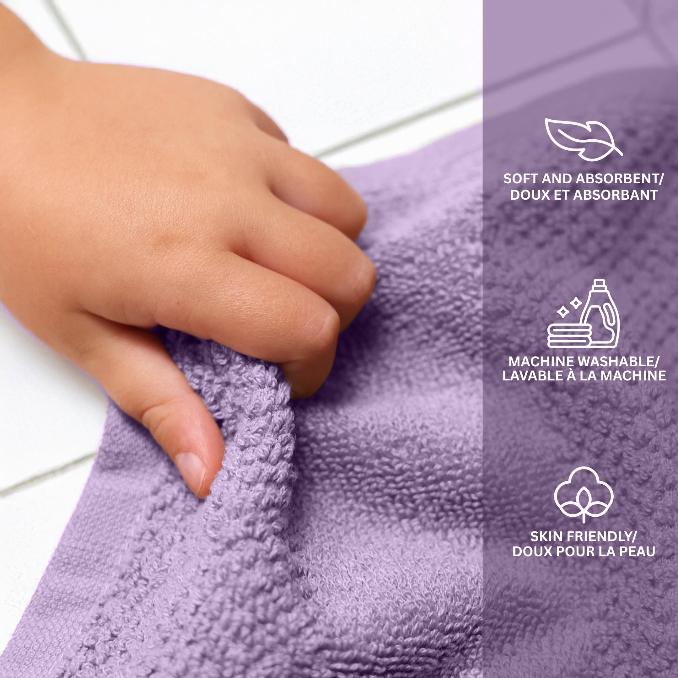 Mainstays Kids 8pk Washcloth, Soft & Durable, 100% Cotton, Purple