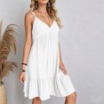 thumbnail image 4 of Kyusrd Robes d'Été à Bretelles pour Femmes 2025 Sans Manches à Col en V Mini Robe Chemise Décontractée Taille Haute Plissée Bohème à Volants Ligne A Robes d'Été, 4 of 9
