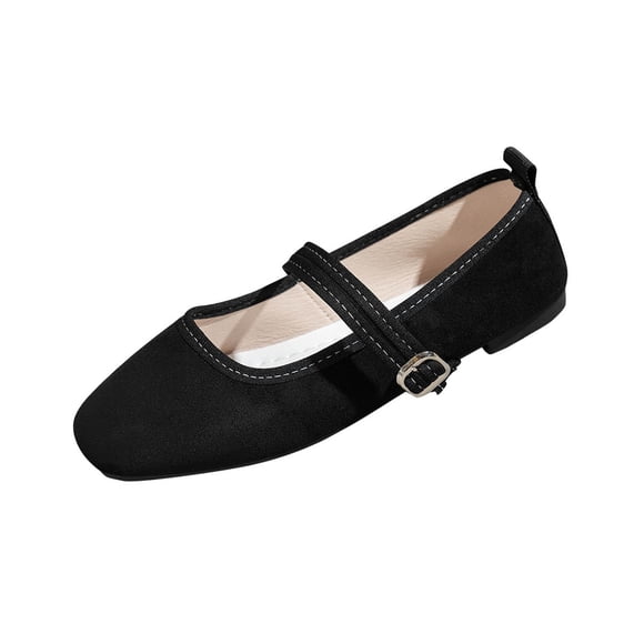 Xfvqtps Womens Double Strap Mary Jane Flats Casual Shoes Buckle Loafers Square Toe Flat Shoes for Women Comfortable Soft Sole Vintage Style Everyday Slip on Shoes Black
