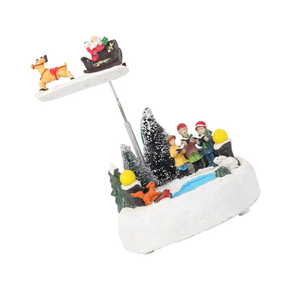 Scène de Village de Noël Musical Conduit Lumière Rotation Femmes Filles Musique Ornement Santa et Cerf