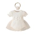 thumbnail image 1 of MIASHUI Barboteuse Robe à Manches Courtes Côtelée à Fleurs pour Filles avec Bandeaux, Blanc, 6-9 Mois, 1 of 6