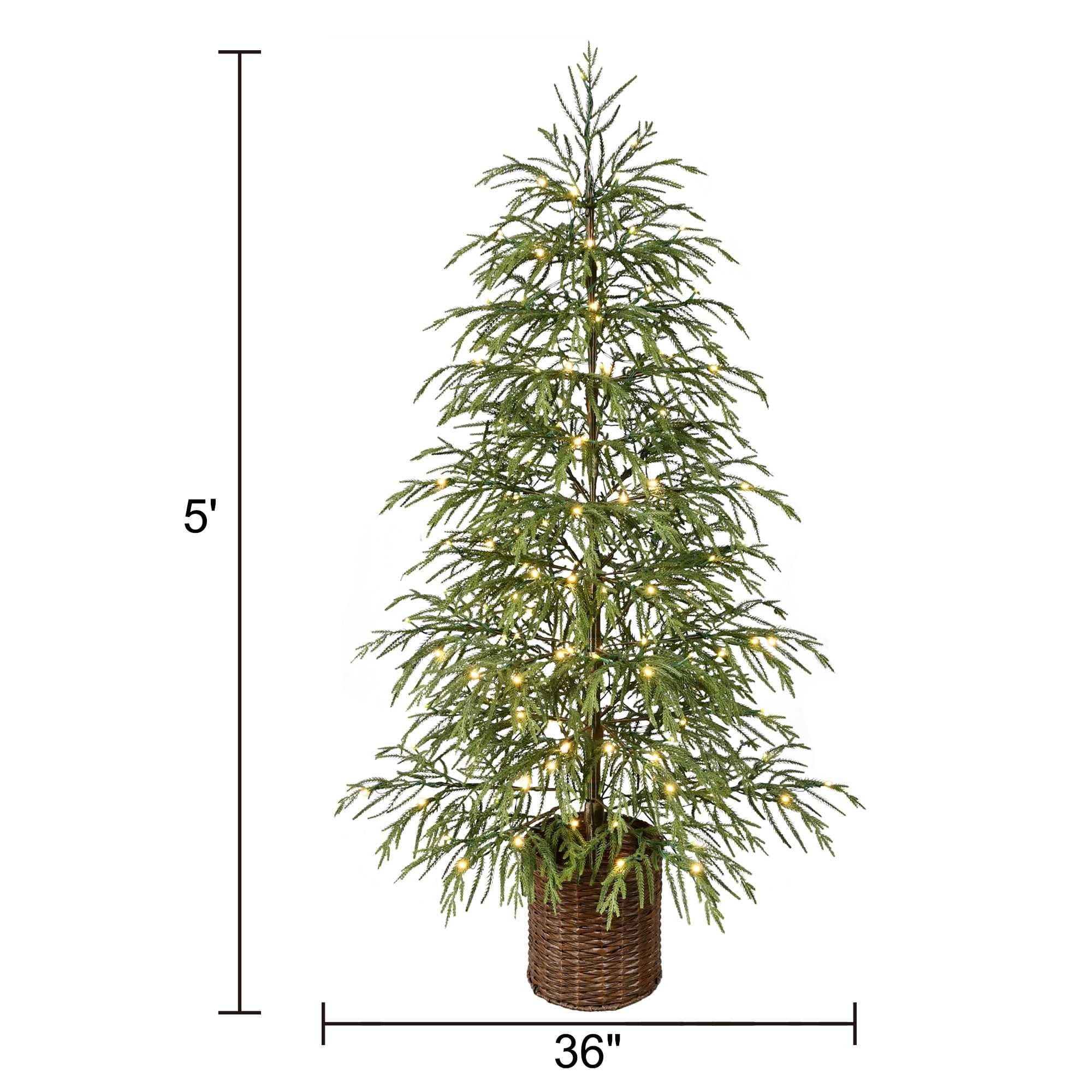 Holiday Time 5FT Pre-Lit Norfolk Pine Christmas Porch Tree, Green