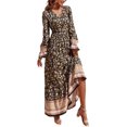 thumbnail image 1 of Robe Maxi à Manches Longues pour Femmes - Col en V, Décontractée, Boutonnée, Bohème, à Imprimé Floral, Automne, Longues Robes, 1 of 6