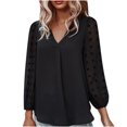 thumbnail image 1 of IROINID Rabais Chemises à Manches Longues à Col en V pour Femmes Été Couleur Unie Hauts en Chiffon,Noir, 1 of 9