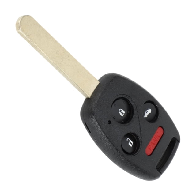 Unique Bargains 4 Buttons Keyless Entry Remote Fob Key Shell Case for Honda Accord 2003-2007. Black plastic key fob shell with four buttons, including lock, unlock, trunk release, and panic. Designed for Honda Accord and CR-V models from 2003 to 2007. The shell does not include internal electronics or transponder chips. Easy to install by transferring existing electronics and key blade. Includes one key fob shell case.